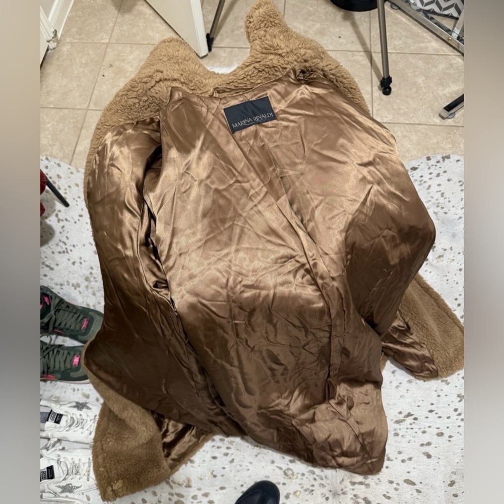 Marina Rinaldi by Max Mara Teddy Coat in Light Brown Wool and Camel US 18W/MR27 - Picture 6 of 10